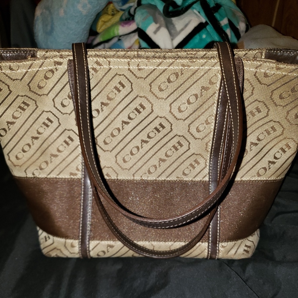Coach Brown & Tan Logo Authentic Purse Tote Handba